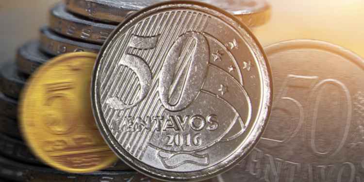 Moeda 50 centavos disco deslocado