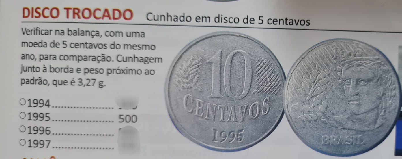 Valor da moeda de 10 centavos com disco trocado