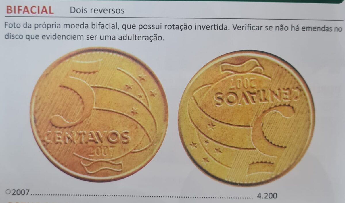 Valor da moeda de 5 centavos bifacial