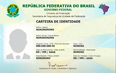 Imagem da nova Carteira de Identidade Nacional (CIN), destacando os principais campos e informações presentes no documento