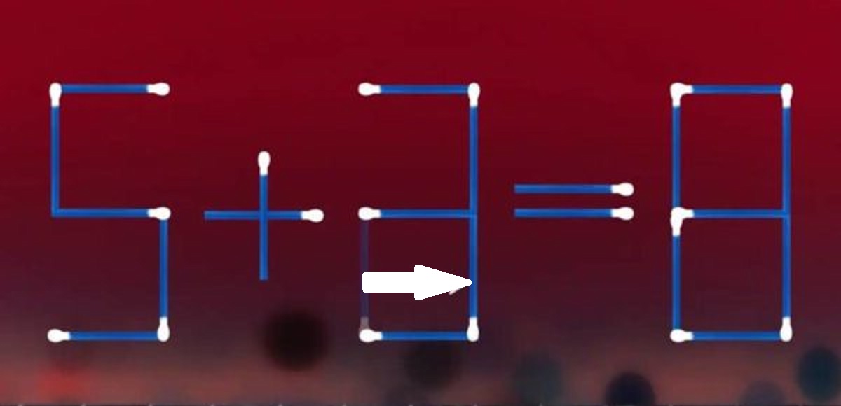 Solução do teste de QI com equação matemática de palitos de fósforo com erro para ser corrigido.