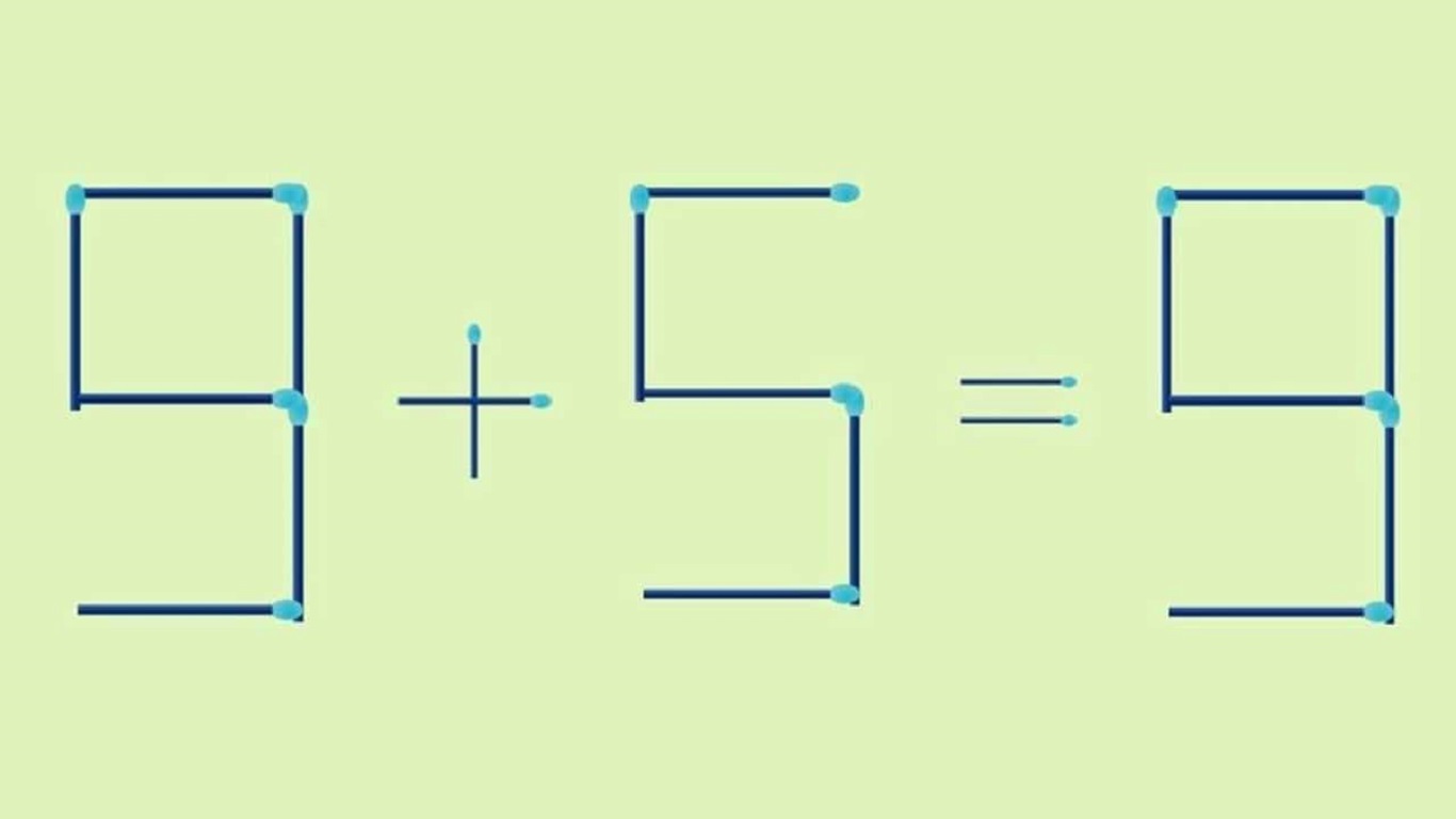 Teste de QI com desafio de matemática visual usando palitos de fósforo para corrigir equação.