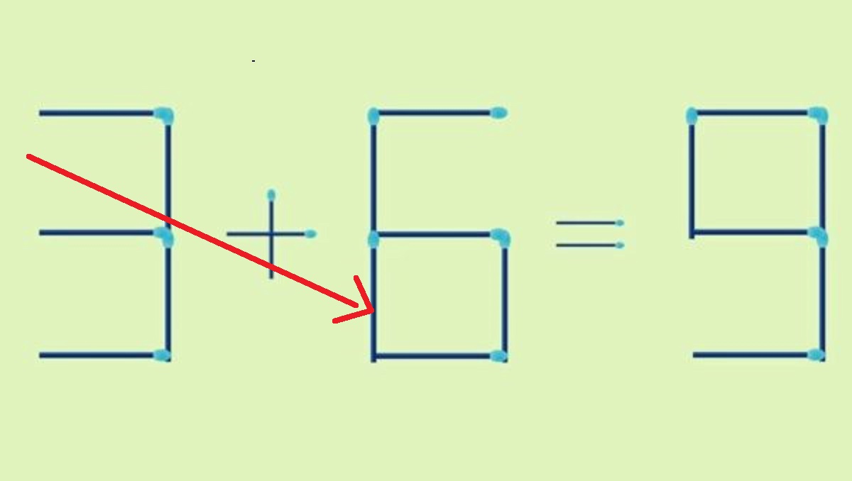 Solução desafio de matemática visual usando palitos de fósforo para corrigir equação.