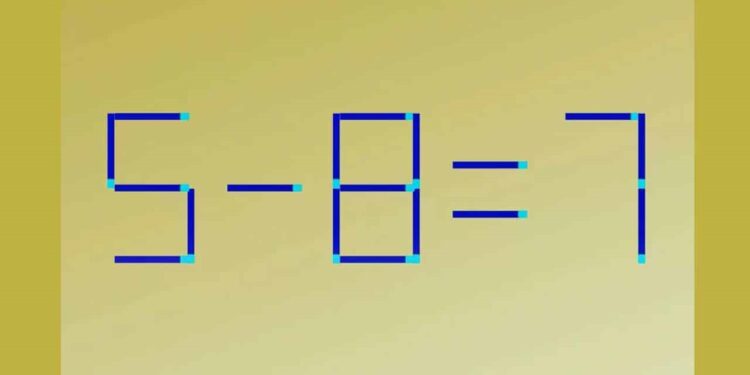 Teste de QI com desafio lógico com fósforos, onde é necessário mover dois fósforos para corrigir a equação.