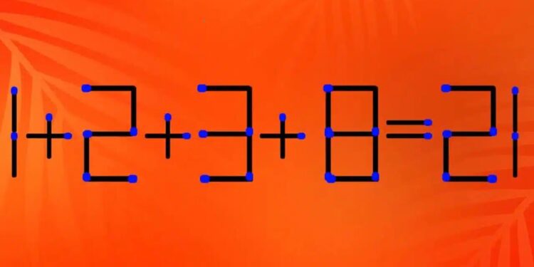 Teste de QI com uma equação matemática formada por palitos de fósforo, desafiando a lógica com um erro aparente.