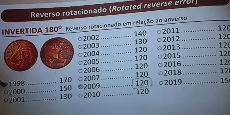 Reverso invertido em moedas de 5 centavos