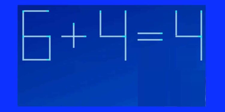 Teste de QI com equação matemática errada feita com palitos de fósforo, pedindo para corrigir movendo um palito.