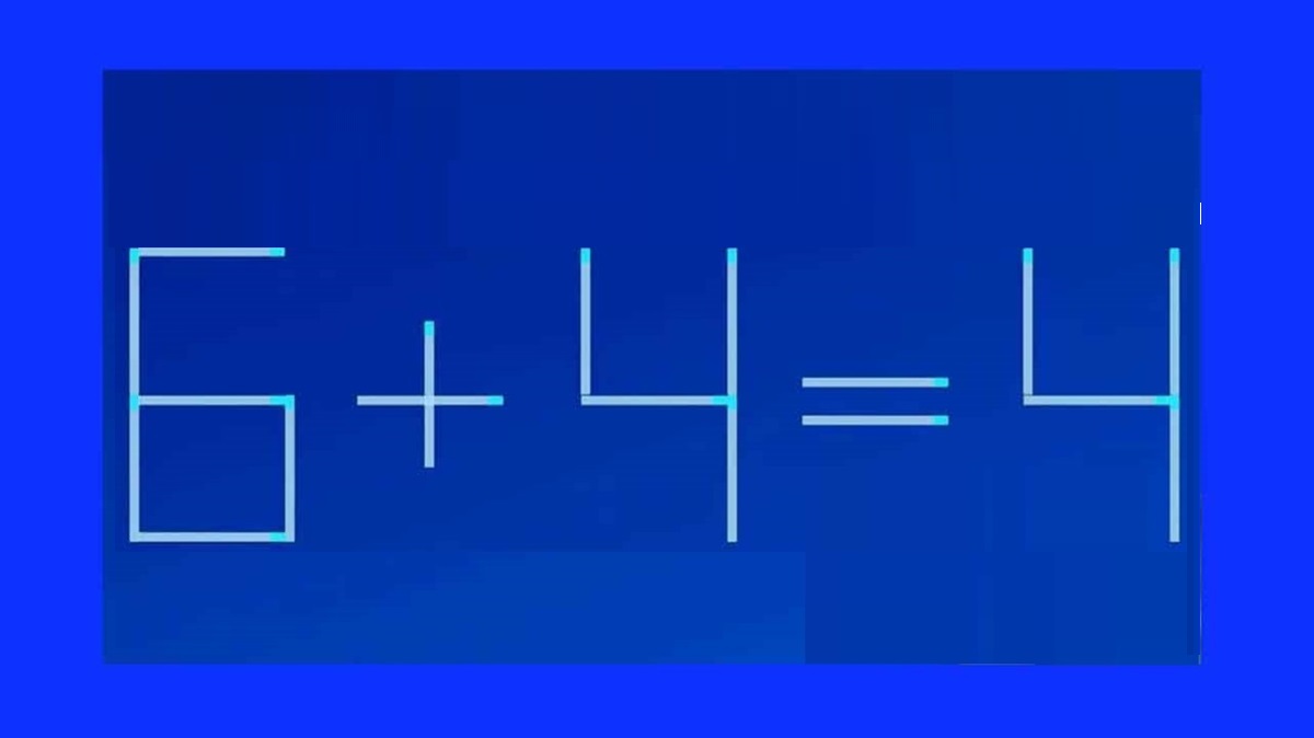 Equação matemática errada feita com palitos de fósforo, pedindo para corrigir movendo um palito.