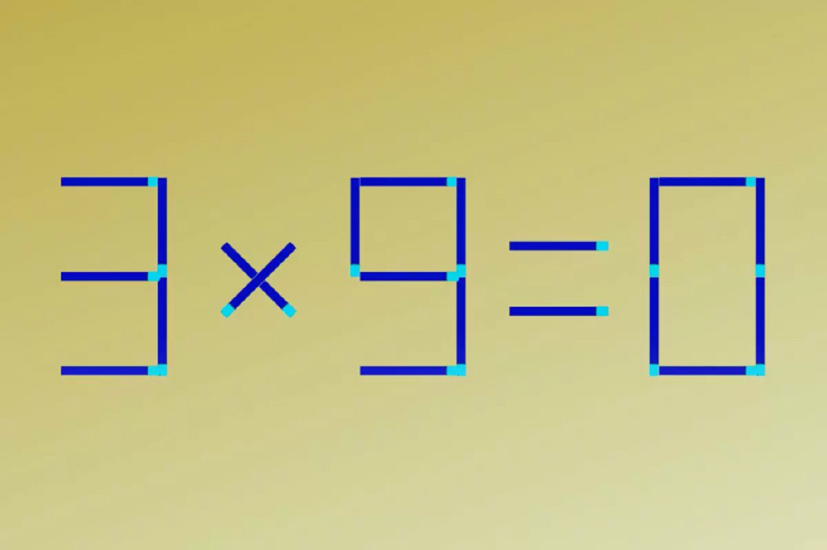 Imagem de uma equação matemática visual com o número 3 multiplicado por 9, exibindo um erro visual na resposta.