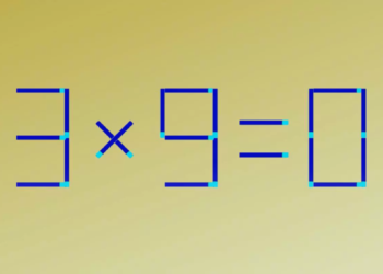 Desafio matemático com a imagem de uma equação matemática visual com o número 3 multiplicado por 9, exibindo um erro visual na resposta.