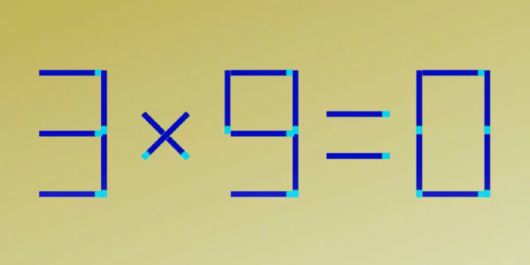 Desafio matemático com a imagem de uma equação matemática visual com o número 3 multiplicado por 9, exibindo um erro visual na resposta.