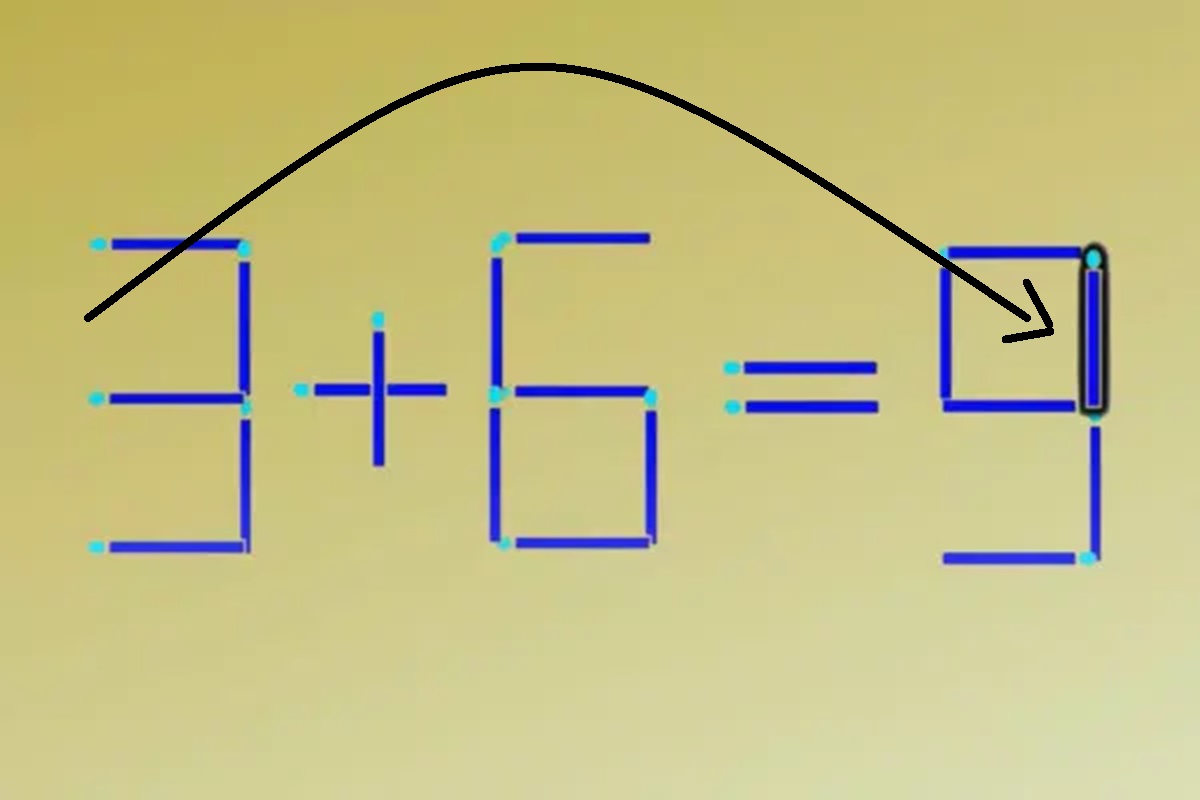 Solução do desafio matemático com palitos de fósforo formando "9+6=5" como um desafio lógico