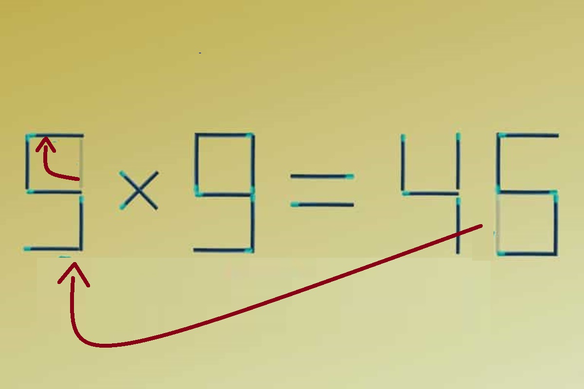 Equação matemática incorreta com palitos de fósforo e personagem curioso.