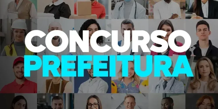 Diversas pessoas representando diferentes profissões, ilustrando as oportunidades no concurso da Prefeitura.