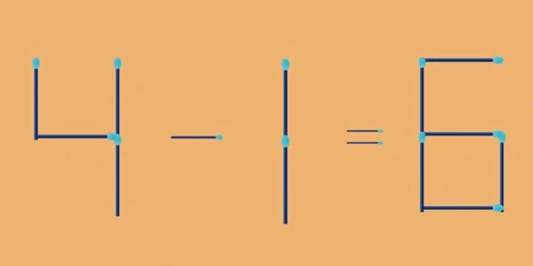 Equação matemática feita com palitos de fósforo exibindo um erro lógico, desafiando o observador a corrigir o problema neste teste de QI.