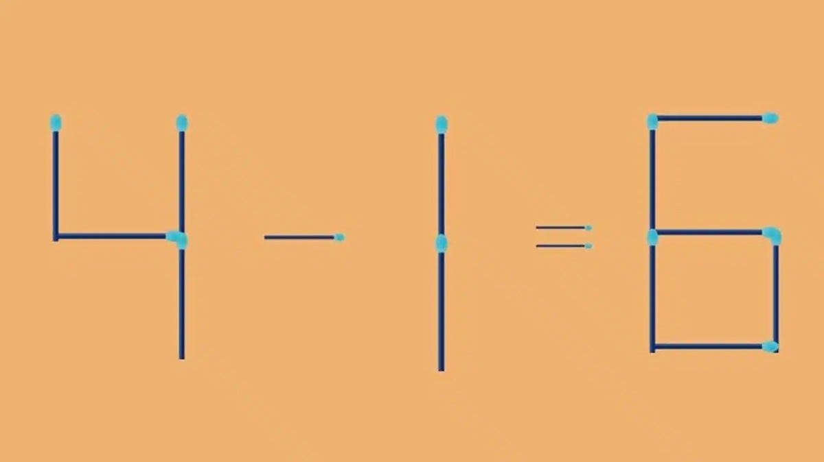 Equação matemática feita com palitos de fósforo exibindo um erro lógico, desafiando o observador a corrigir o problema.