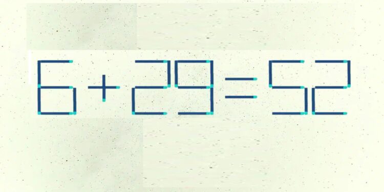 Equação incorreta feita com palitos de fósforo desafiando a lógica matemática neste teste de QI.