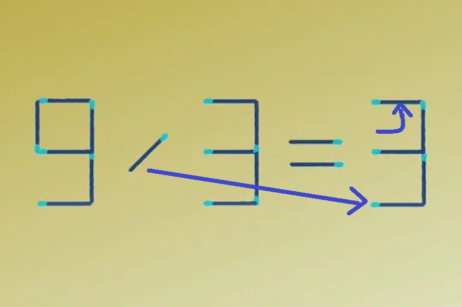 Solução do teste de QI matemático com palitos de fósforo formando uma equação incorreta.