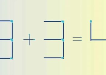 Teste de QI matemático com palitos de fósforo onde 3 + 3 = 4, exigindo uma correção movendo dois palitos.