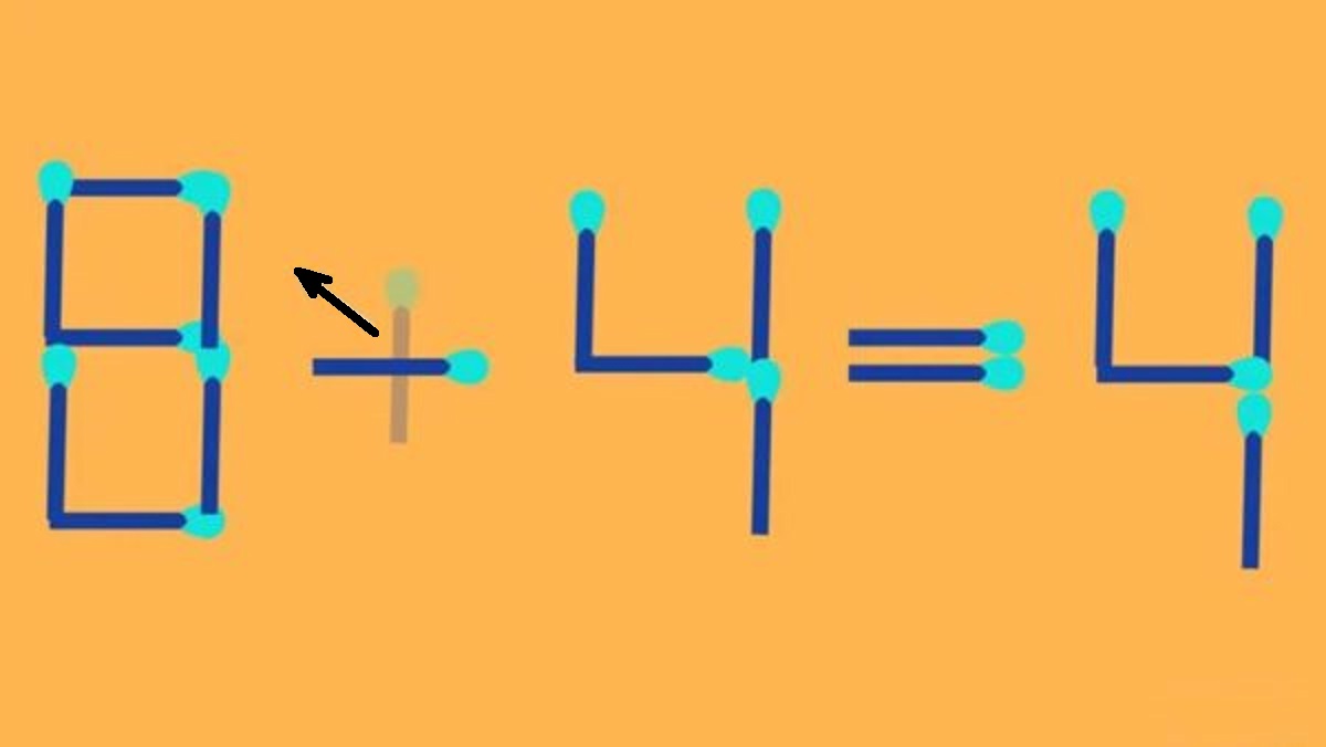 Solução do teste de QI com palitos de fósforo com equação matemática incorreta para ser corrigida movendo um único palito.