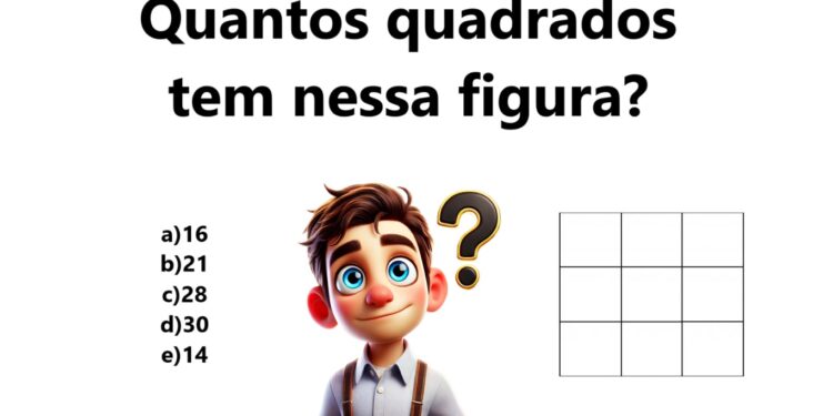 Teste de QI com desafio de raciocínio lógico com quadrados em uma figura de grade.