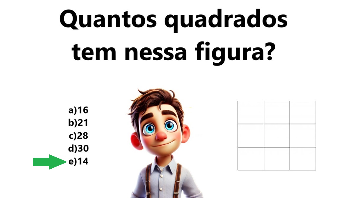 Solução do desafio de raciocínio lógico com quadrados em uma figura de grade.