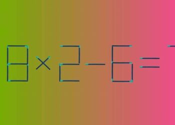 Teste de QI de uma equação matemática feita com palitos de fósforo em um fundo gradiente de verde para rosa.