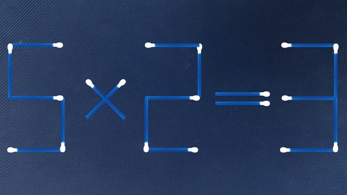 Imagem com uma equação matemática formada por palitos de fósforo, pedindo para resolver com apenas um palito.