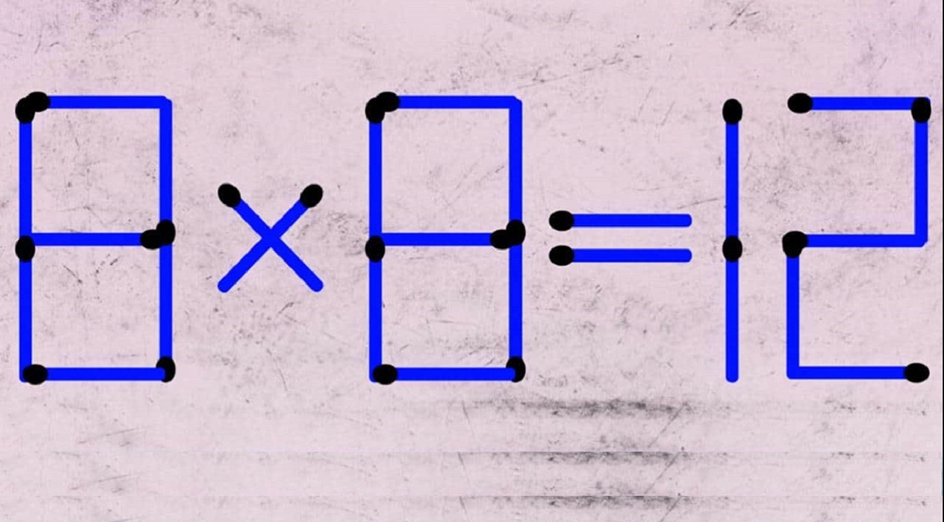 Teste de QI com palitos de fósforo com uma equação incorreta para ser corrigida movendo um único palito.