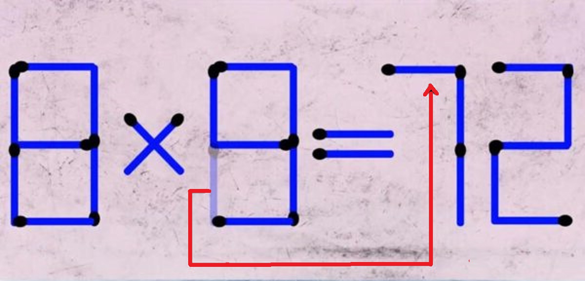 Solução do teste de QI com palitos de fósforo com equação incorreta para ser corrigida movendo um único palito.