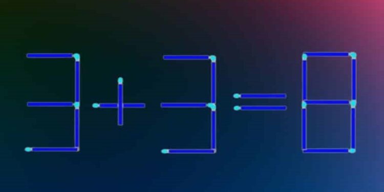 Raciocínio Lógico com palitos de fósforo com equação incorreta para corrigir movendo dois palitos