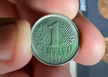 Moeda de 1 centavo de 1994, rara e com erro de cunhagem, podendo valer até 200 reais.