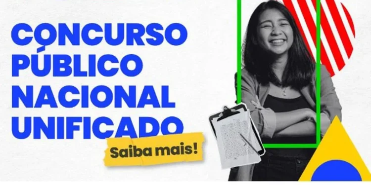 Banner do Concurso Público Nacional Unificado 2025 com cores vibrantes e elementos gráficos modernos.