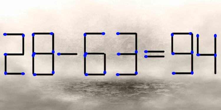 Desafio matemático com palitos de fósforo – ajuste dois palitos para corrigir a equação.