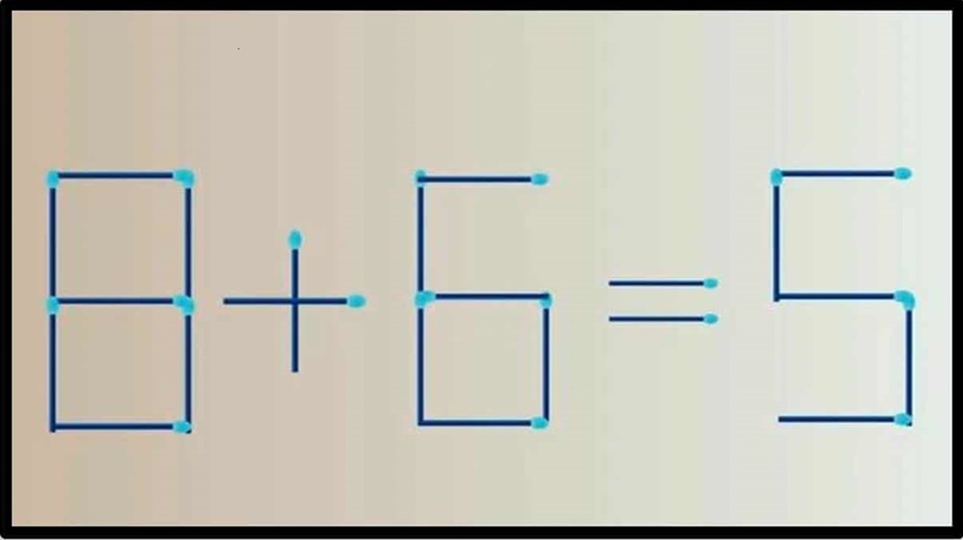 Equação matemática errada feita com fósforos, onde é preciso mover um fósforo para corrigir o desafio matemático.