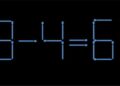 Desafio matemático feito com palitos de fósforo, mostrando a equação incorreta 8 - 4 = 61.