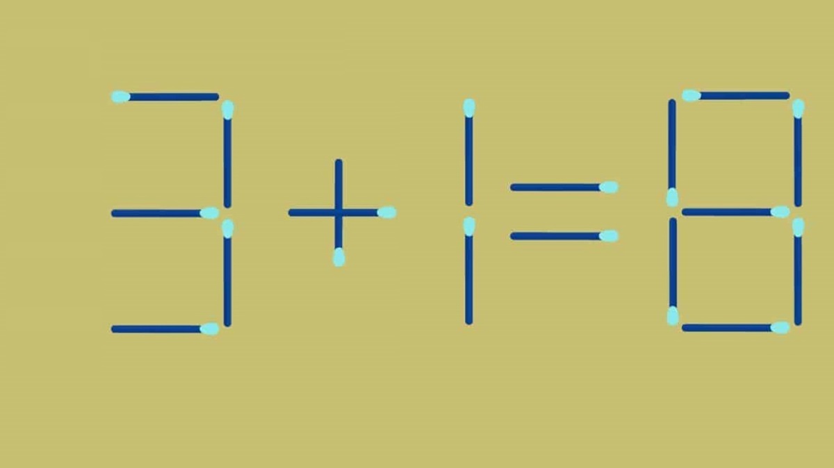 Desafio matemático com palitos de fósforo formando uma equação aparentemente incorreta.