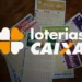 Bilhetes das Loterias Caixa representando diferentes modalidades de jogos de aposta