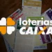 Bilhetes de loteria das Loterias Caixa, incluindo Super Sete, Quina e Lotofácil