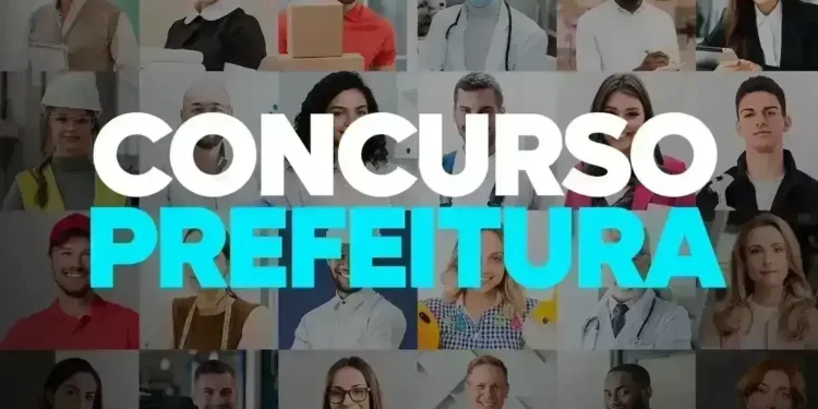 Banner com texto "Concurso Prefeitura" e fotos de profissionais de diferentes áreas