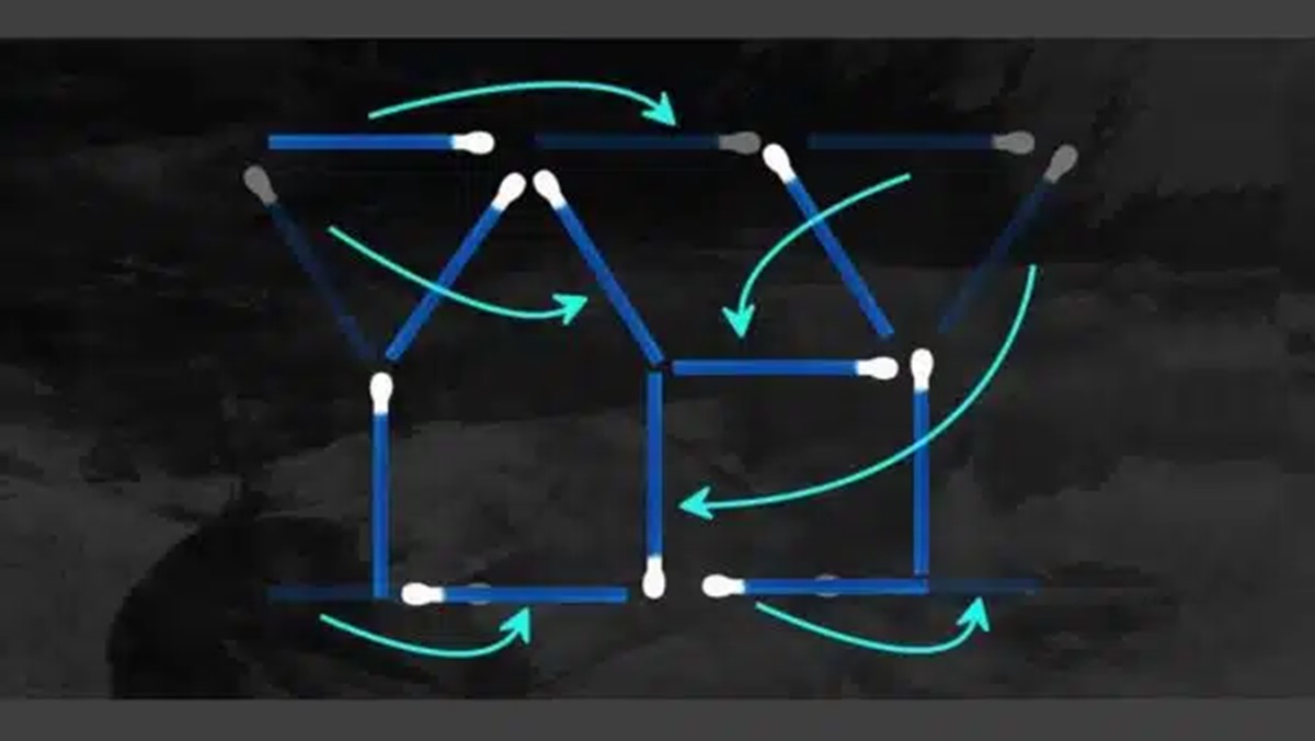 Solução do teste de QI com palitos de fósforo formando figuras geométricas.