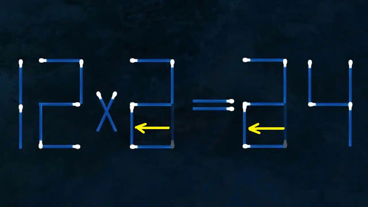 Solução do teste de QI matemático errada formada por palitos de fósforo, com a instrução de corrigir com dois palitos.