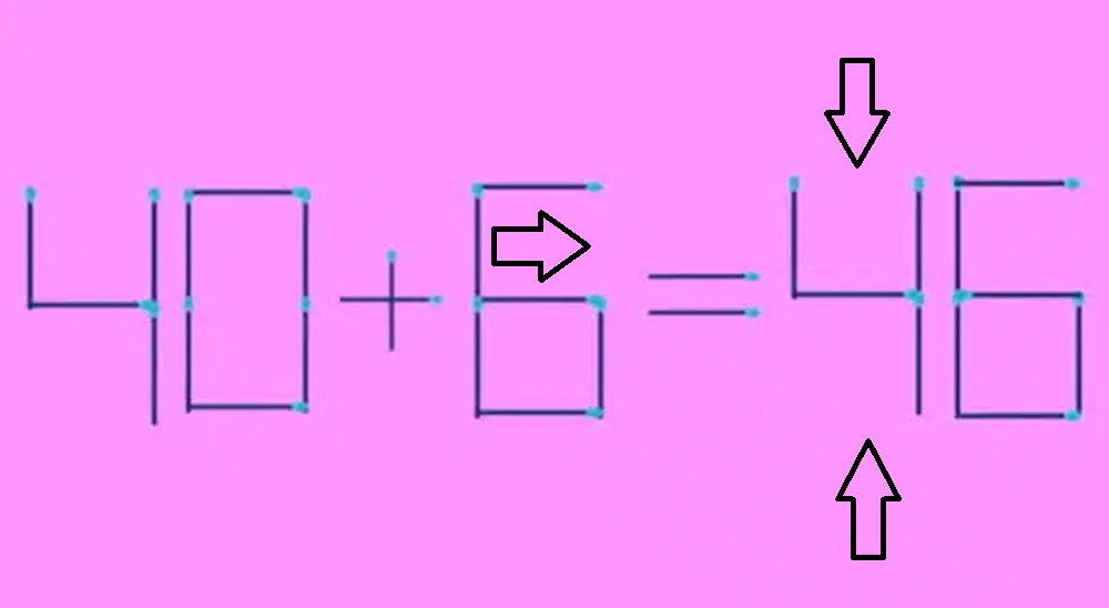 Solução do teste de QI matemático com palitos de fósforo para corrigir a equação.