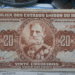 Cédula brasileira de 20 cruzeiros de 1950 com retrato de Marechal Deodoro da Fonseca