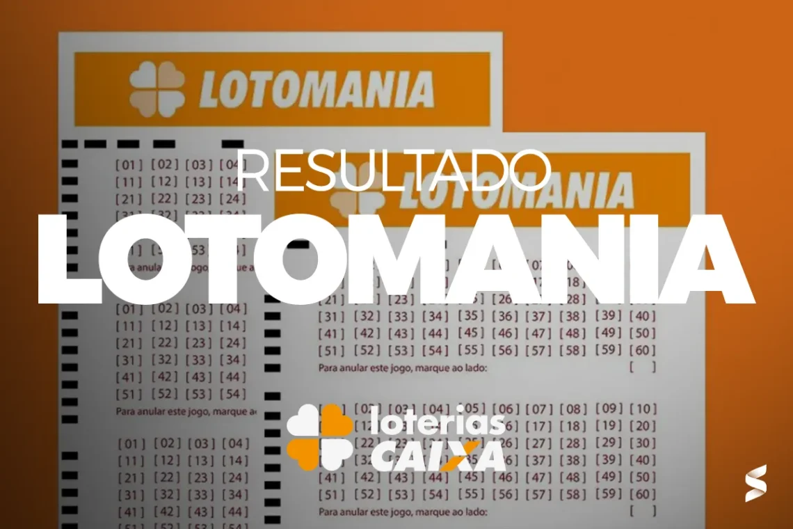 Resultado da Lotomania - Concurso 14/04/2025 Resultado do concurso Lotomania com bilhete e logo das Loterias Caixa
