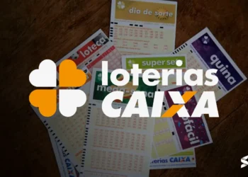 Bilhetes de loteria com o logo das Loterias Caixa
