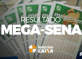 Resultado da Mega-Sena do dia 10 de abril de 2025, concurso 2851, com bilhetes visíveis e logotipo da Loterias Caixa