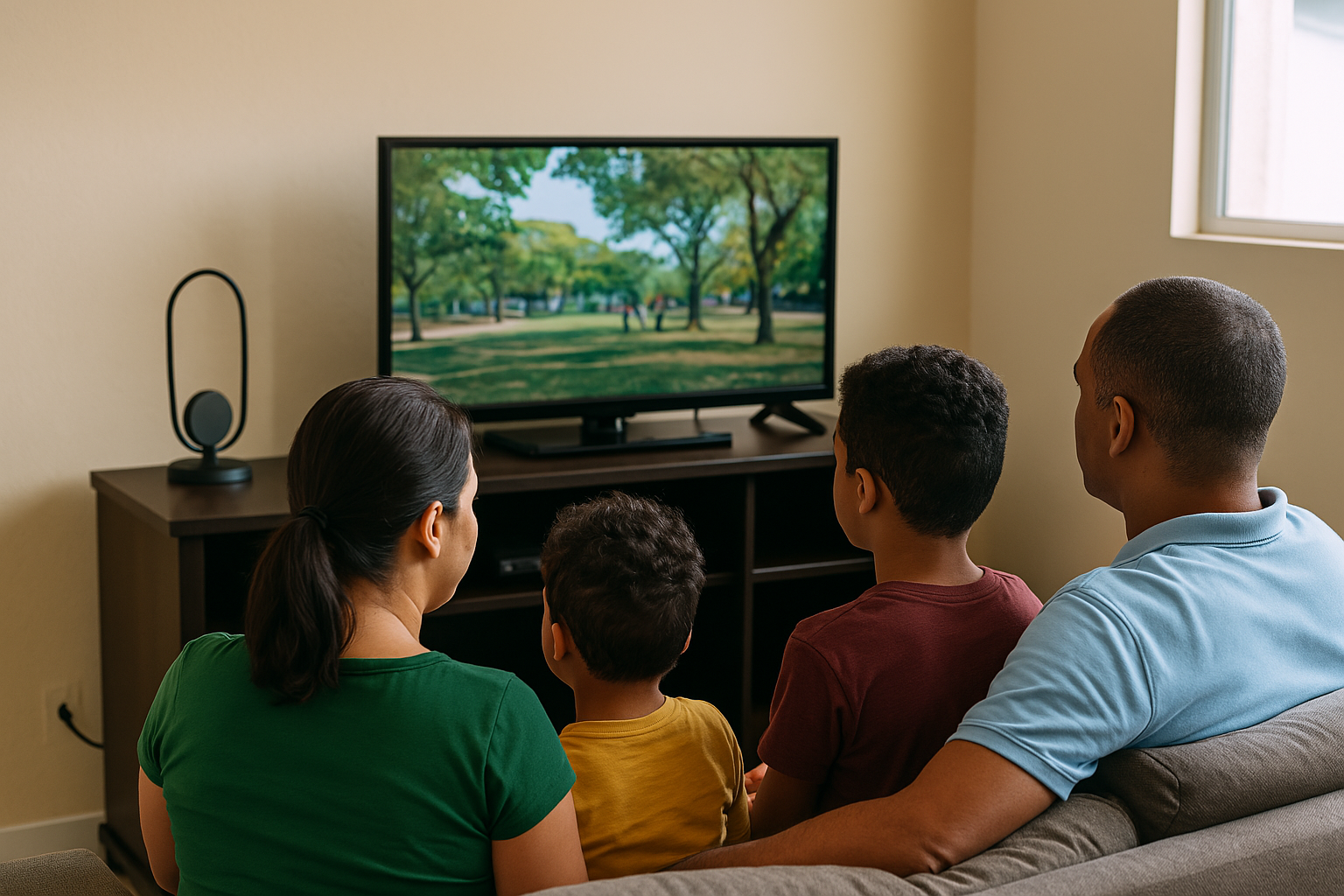 Kit Antena Digital e o acesso à TV para famílias de baixa renda Família utilizando o Kit Antena Digital para acessar TV aberta com qualidade.