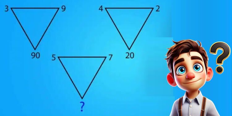 Desafio lógico com triângulos invertidos e números a serem descobertos