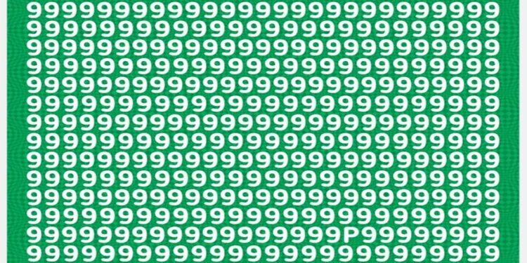 Desafio visual de percepção: encontre a letra P entre vários números 9.